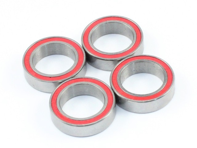 Radtec - 10x15x4mm Ceramic Ball Bearings, 4 pcs, Red Rubber Seal (BB-20001)